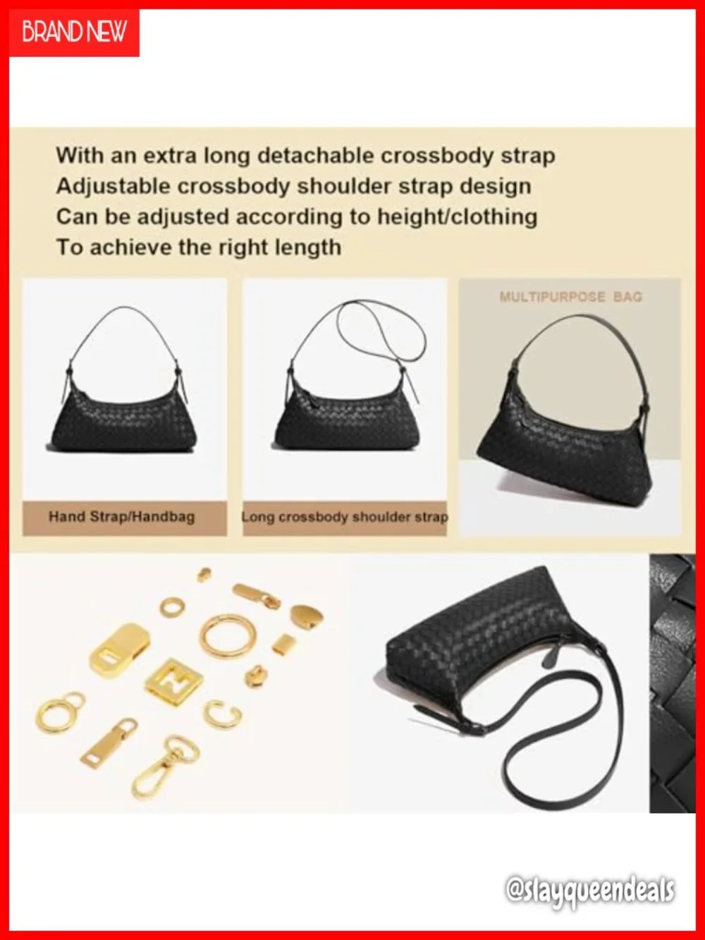 Woven Faux Leather Hobo Bag Crossbody Shoulder Purse with Adjustable Strap